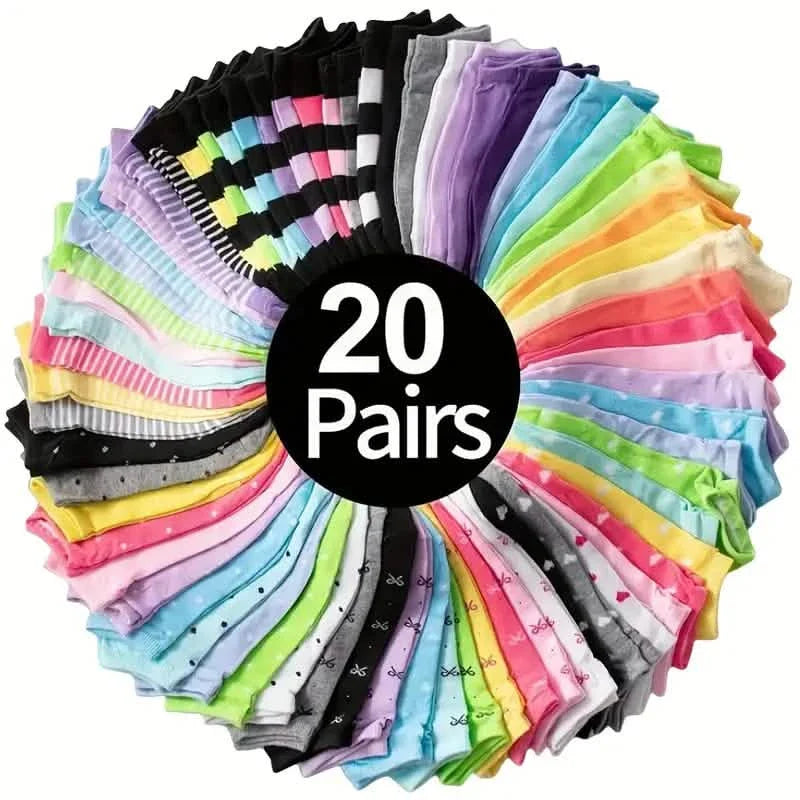 20 Paar: Socken in Bonbonfarben, lässige & atmungsaktive Söckchen, Damenstrümpfe & Strumpfwaren