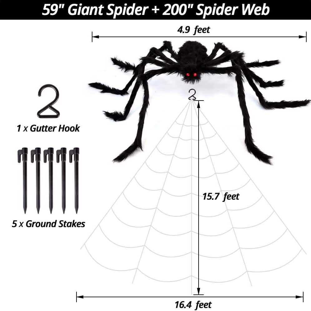 508 cm Halloween Spinnennetz und 150 cm Riesen-Spinne Dekoration