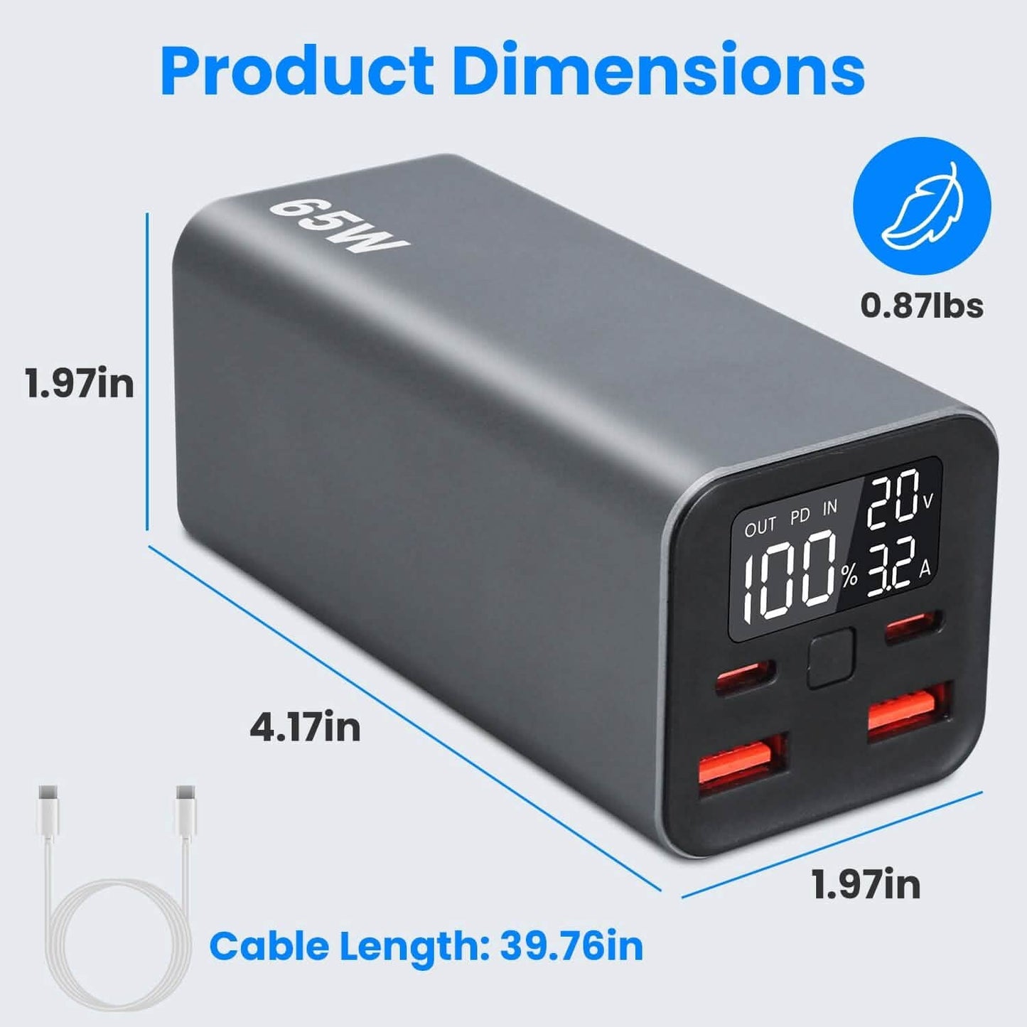 20000mAh 65W USB-C PD Laptop Powerbank Schnellladen