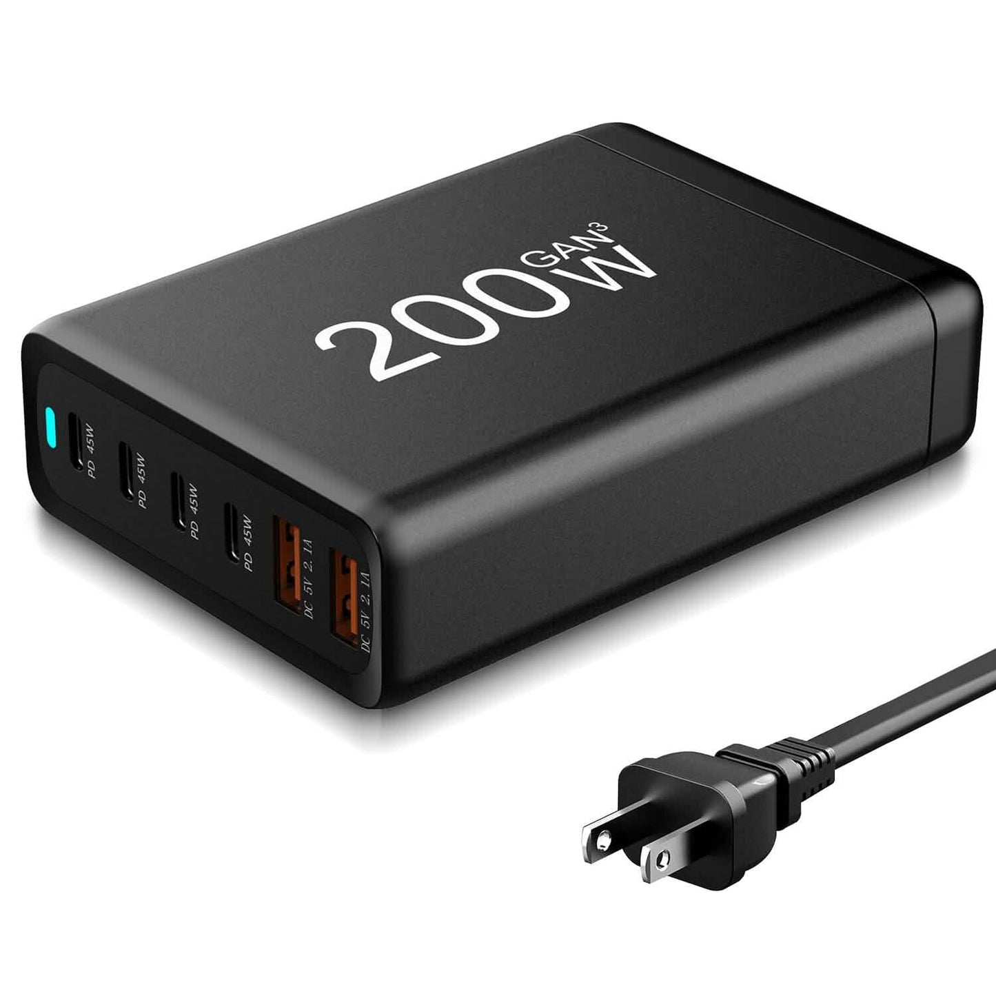 200W Schnellladegerät mit 6 Ladeanschlüssen Desktop USB-Ladestation