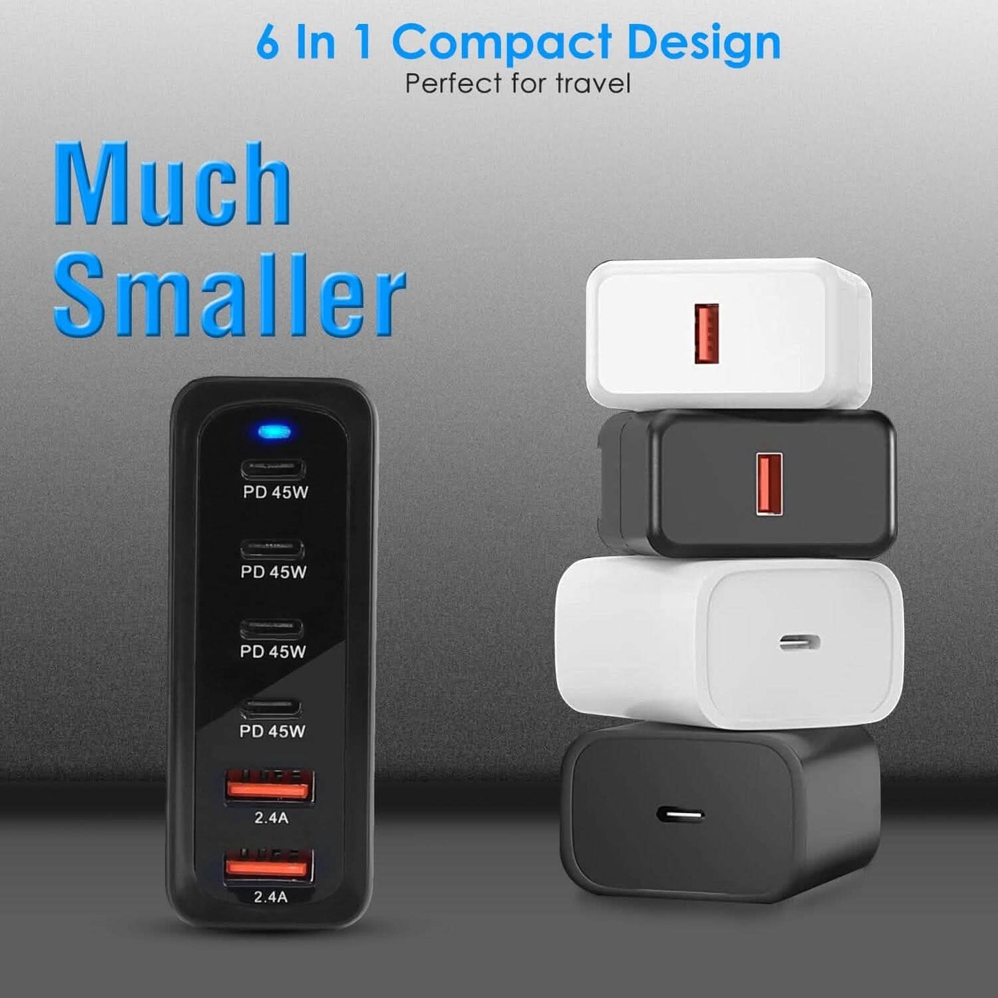 200W Schnellladegerät mit 6 Ladeanschlüssen Desktop USB-Ladestation
