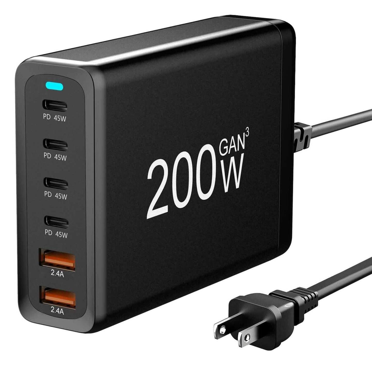 200W Schnellladegerät mit 6 Ladeanschlüssen Desktop USB-Ladestation