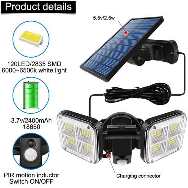 20W Superhelle Solarleuchten 120 LED IP65 Wasserdicht