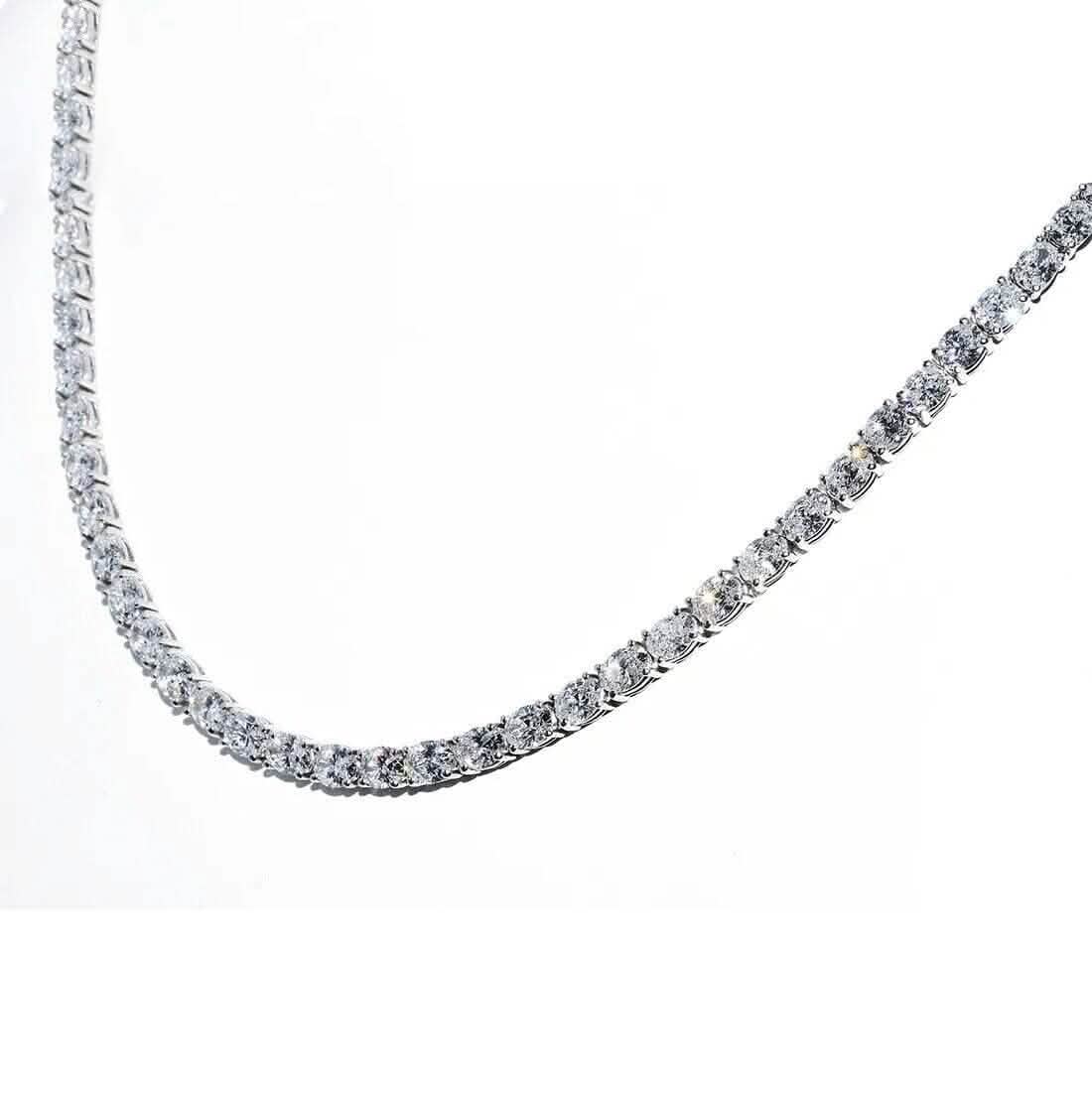 21,25 Karat im Labor gezüchtete ovale Diamanten, abgestufte Tennis-Halskette Platin & 14K