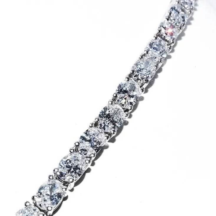 21,25 Karat im Labor gezüchtete ovale Diamanten, abgestufte Tennis-Halskette Platin & 14K