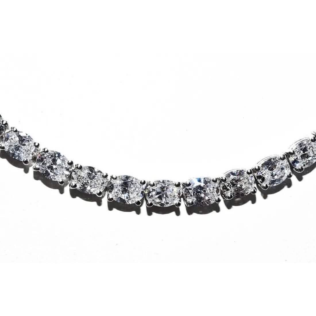 21,25 Karat im Labor gezüchtete ovale Diamanten, abgestufte Tennis-Halskette Platin & 14K