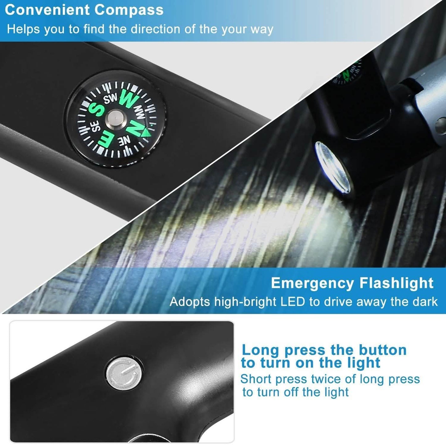 2200 mAh Powerbank mit Notfall-Taschenlampe und Kompass im Karabinerhaken-Design