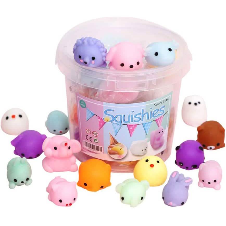 24er-Pack: Mochi Squishy Spielzeug für Kinder mit Aufbewahrung