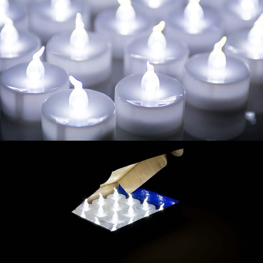 24er-Pack: Weiße LED Teelicht Timer Kerzen Batteriebetrieben Flackerfrei Rauchfrei