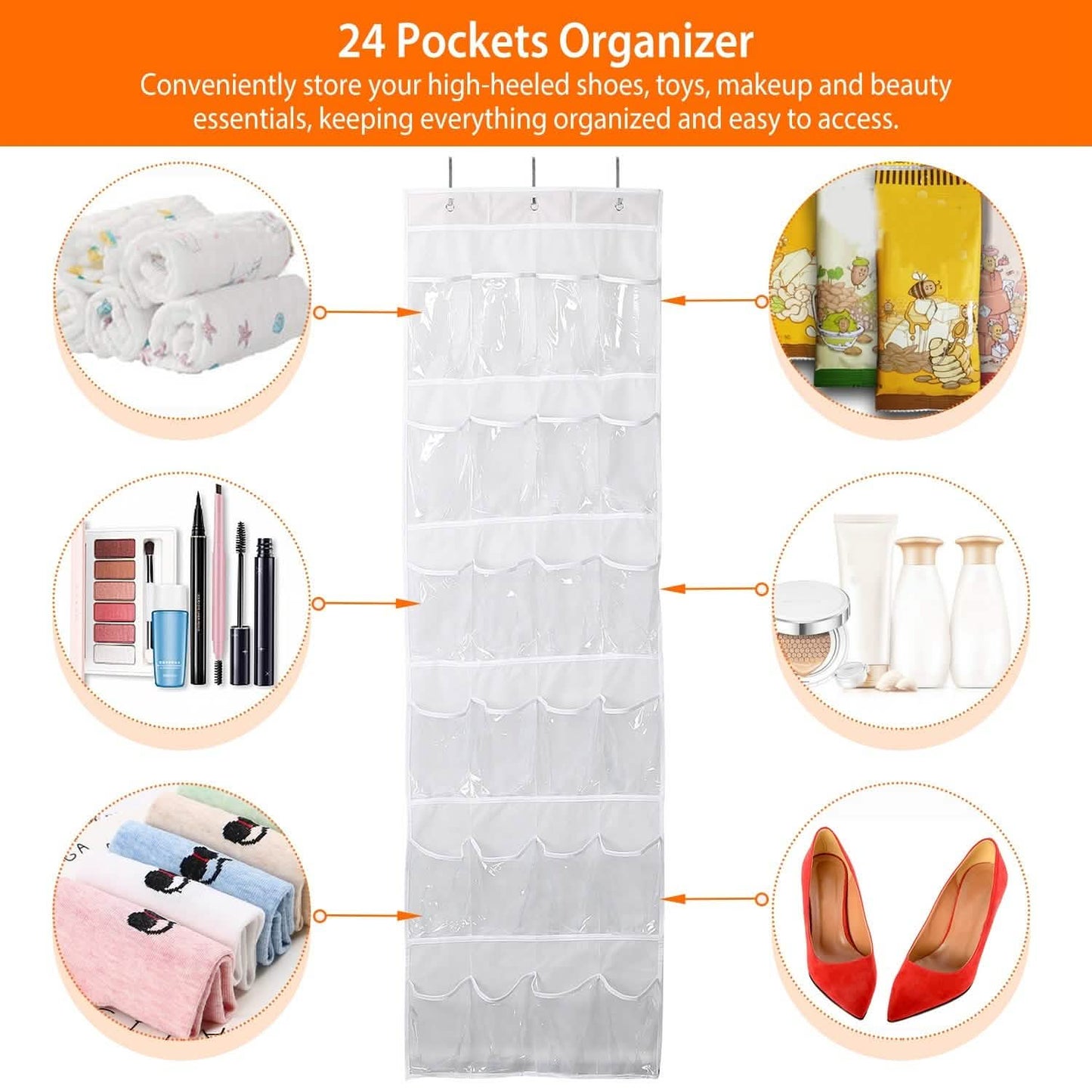 24-Taschen: Über der Tür Schuhregal Glasklarer Organizer