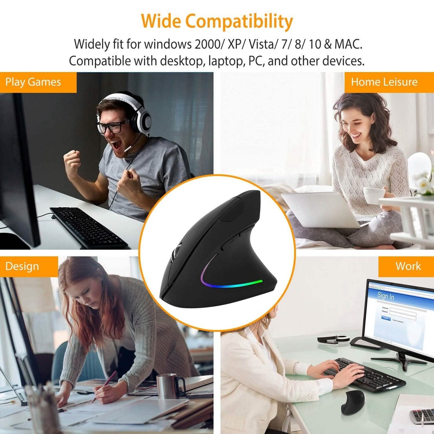 2.4G Kabellose Vertikale Maus Ergonomische Optische Mäuse