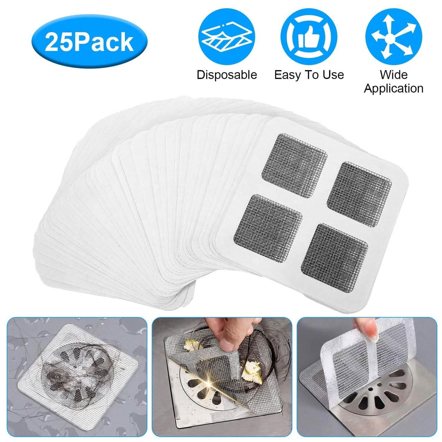 25er-Pack: 10 x 10 cm Einweg-Bodenablauf-Haarfänger-Aufkleber