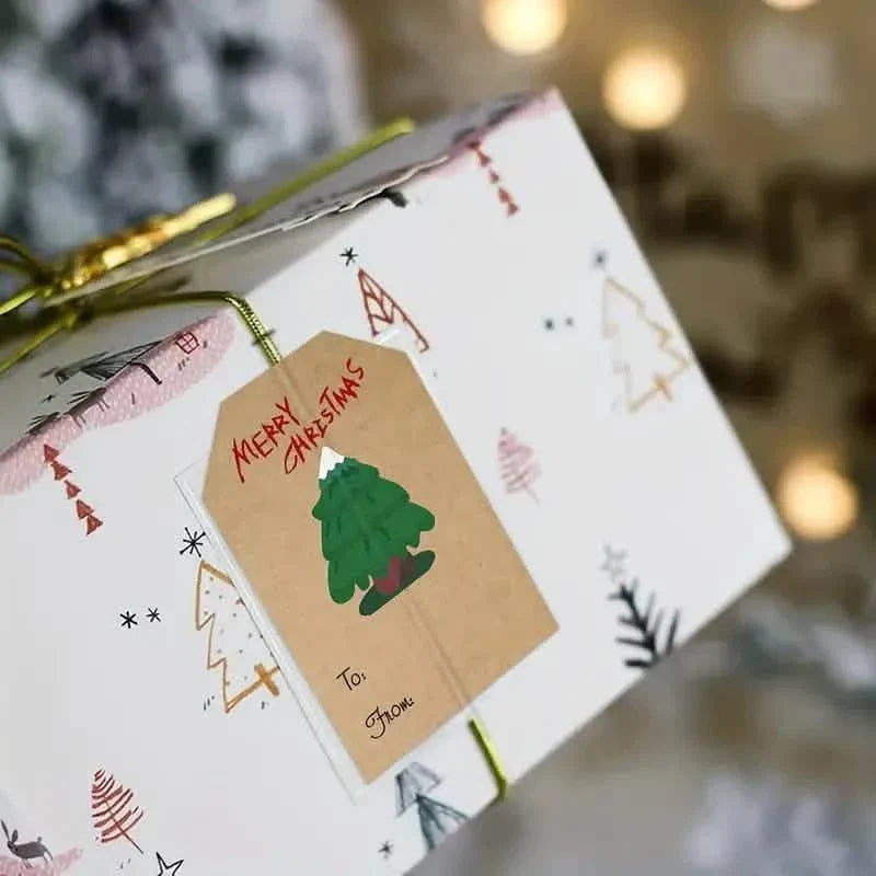 250 Stück/Rolle Weihnachtssticker – 2x3 Kraftpapier Baum Socken Schneemann Elch Frohe Weihnachten