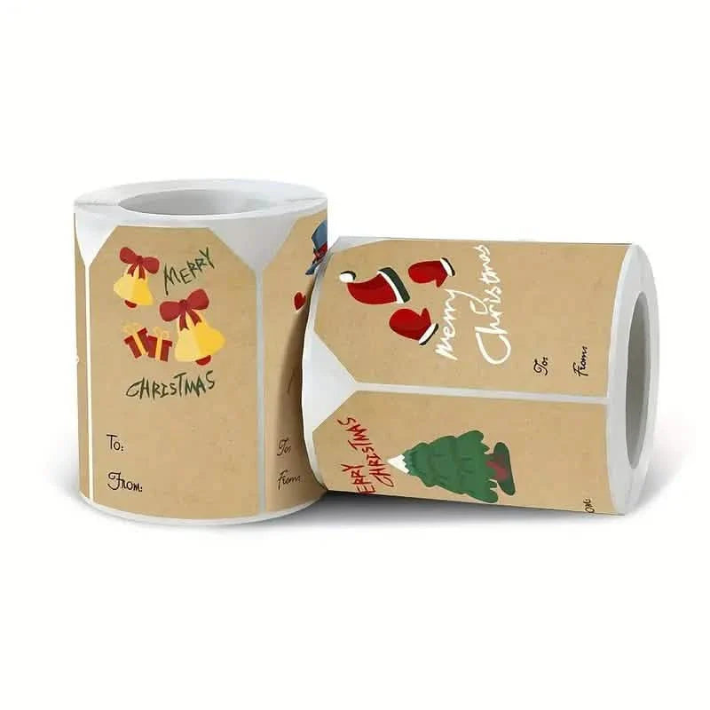 250 Stück/Rolle Weihnachtssticker – 2x3 Kraftpapier Baum Socken Schneemann Elch Frohe Weihnachten