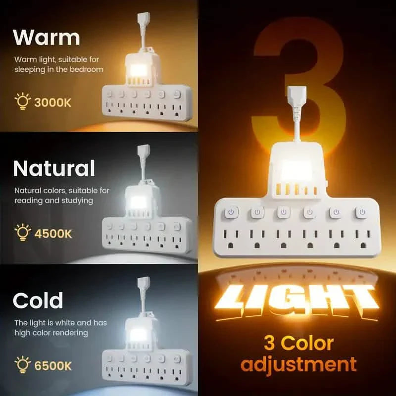12-in-1 Verstellbare Schreibtischlampe mit Steckdosenleiste – 6 AC-Anschlüsse, 3 USB-A- und 2 Typ-C-Anschlüsse, Überspannungsschutz