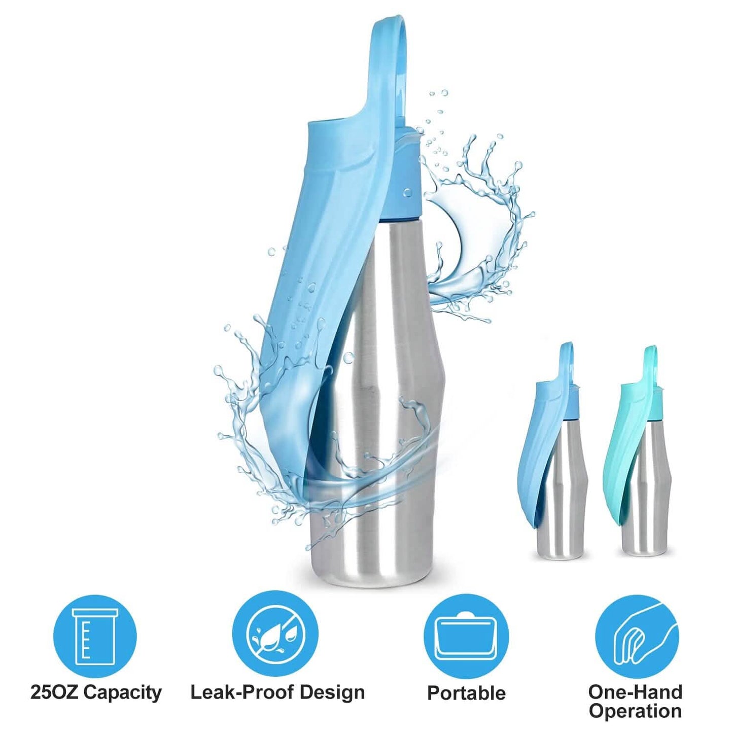 25oz Tragbarer Hunde-Wasserspender aus Edelstahl, auslaufsicheres Design