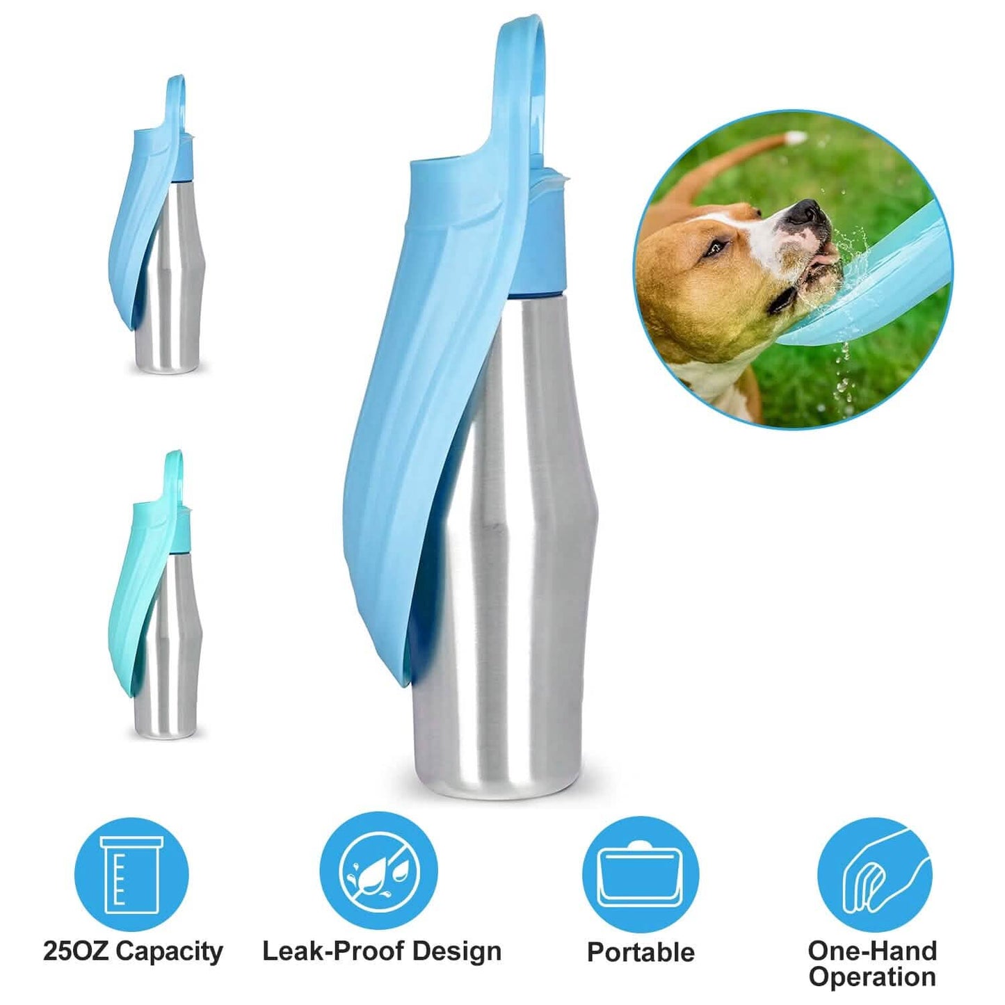 25oz Tragbarer Hunde-Wasserspender aus Edelstahl, auslaufsicheres Design