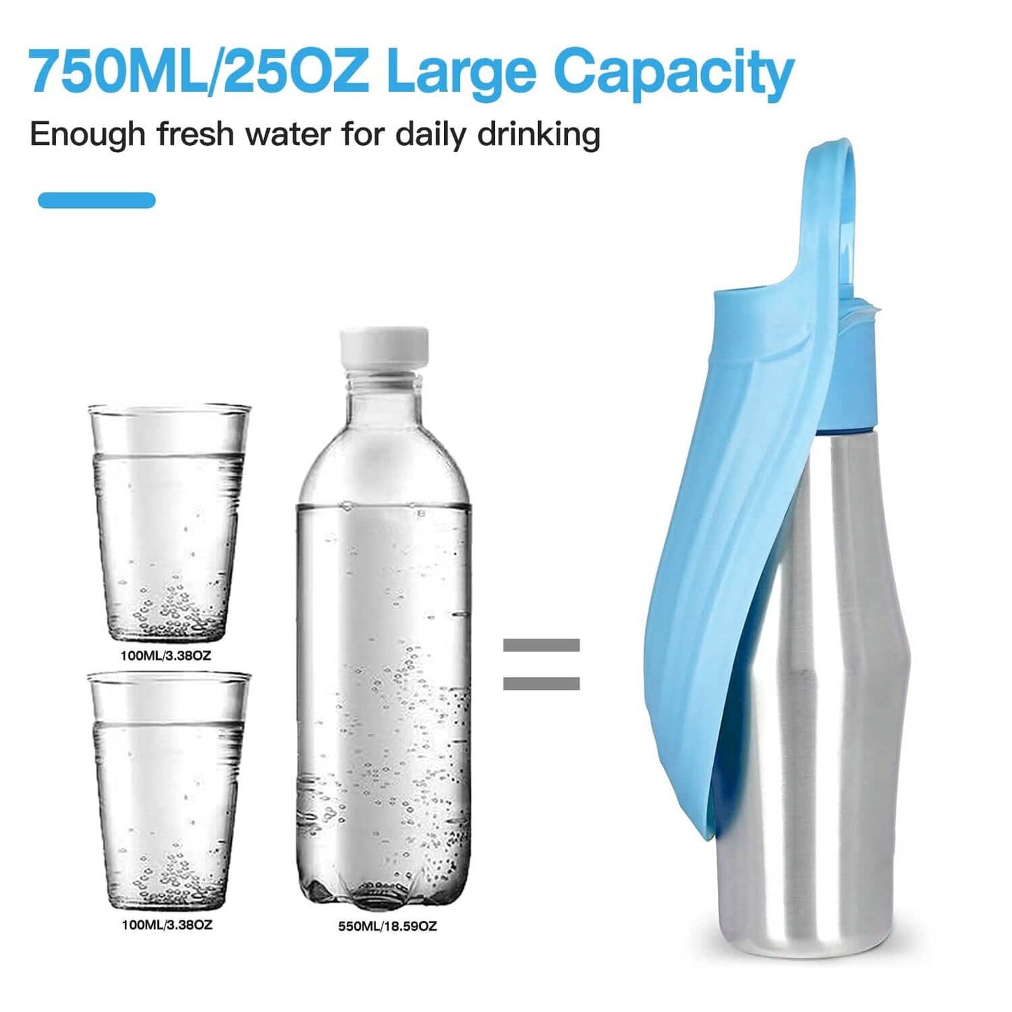 25oz Tragbarer Hunde-Wasserspender aus Edelstahl, auslaufsicheres Design