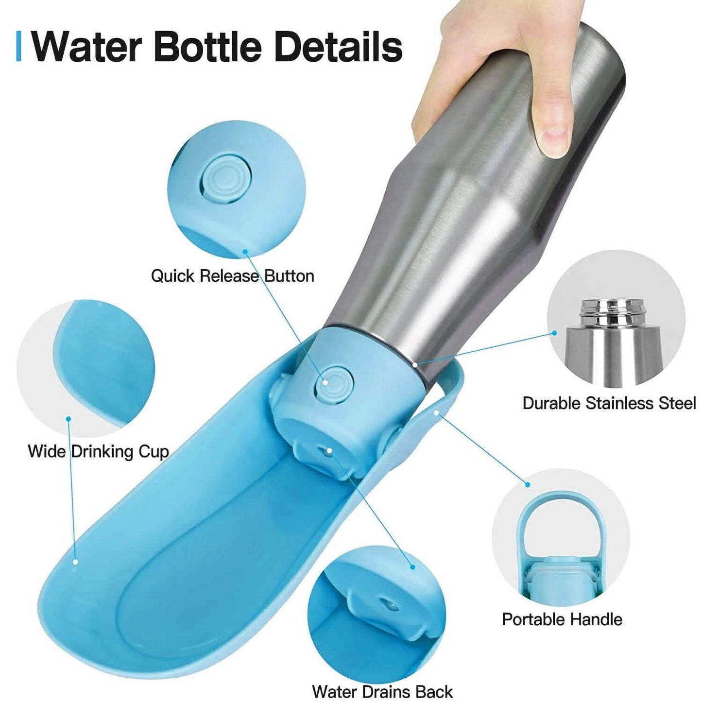 25oz Tragbarer Hunde-Wasserspender aus Edelstahl, auslaufsicheres Design
