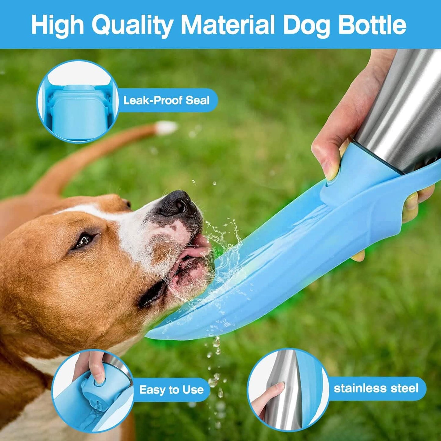 25oz Tragbarer Hunde-Wasserspender aus Edelstahl, auslaufsicheres Design