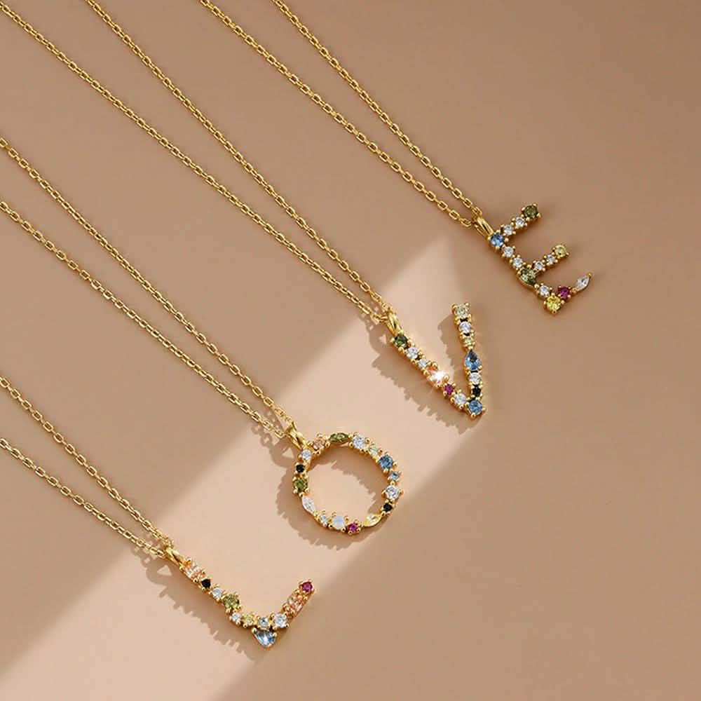 26 Alphabet Halsketten Opal Zirkonia 925 Sterling Silber Halskette