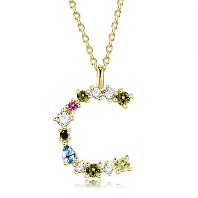 26 Alphabet Halsketten Opal Zirkonia 925 Sterling Silber Halskette