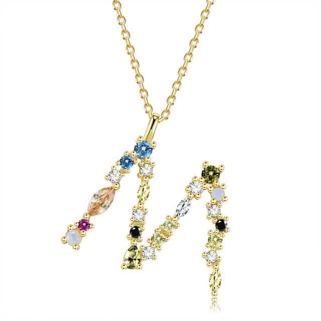 26 Alphabet Halsketten Opal Zirkonia 925 Sterling Silber Halskette