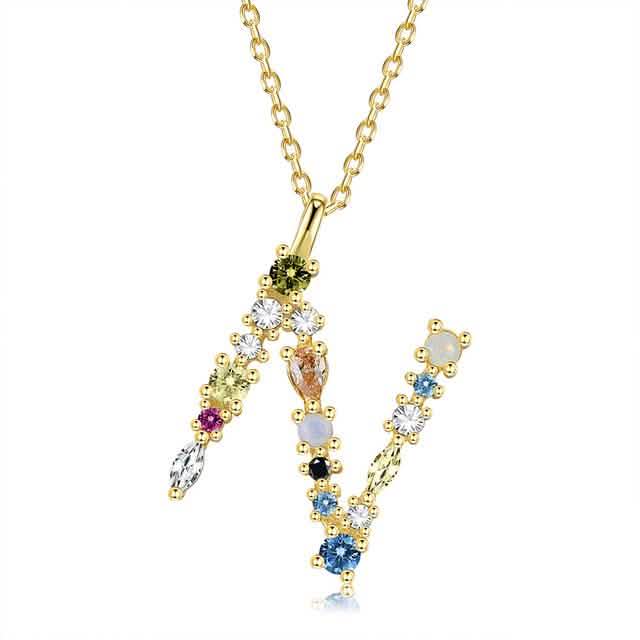26 Alphabet Halsketten Opal Zirkonia 925 Sterling Silber Halskette