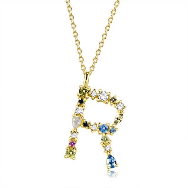 26 Alphabet Halsketten Opal Zirkonia 925 Sterling Silber Halskette
