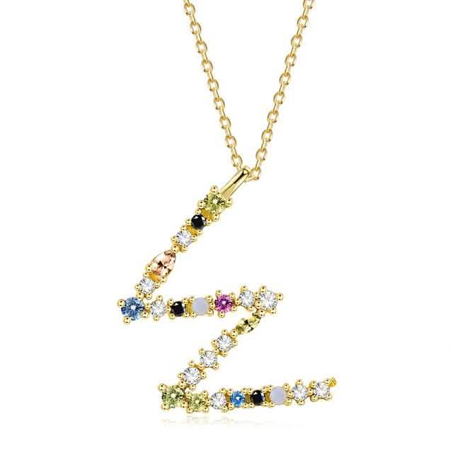26 Alphabet Halsketten Opal Zirkonia 925 Sterling Silber Halskette