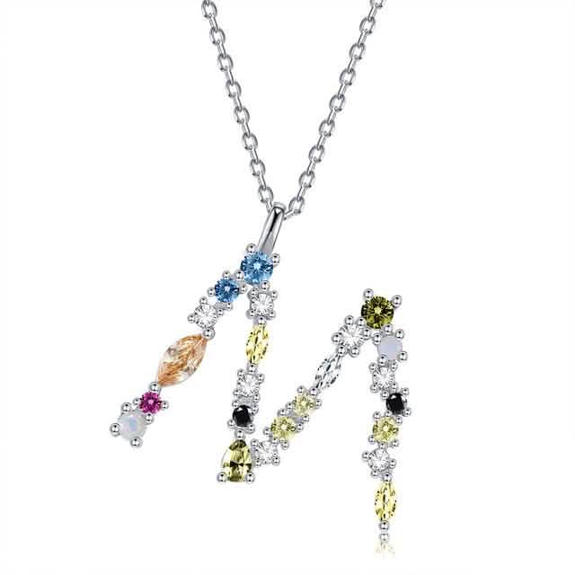 26 Alphabet Halsketten Opal Zirkonia 925 Sterling Silber Halskette