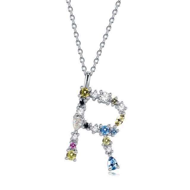 26 Alphabet Halsketten Opal Zirkonia 925 Sterling Silber Halskette