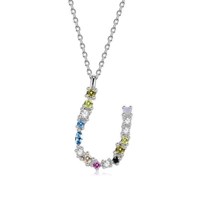 26 Alphabet Halsketten Opal Zirkonia 925 Sterling Silber Halskette
