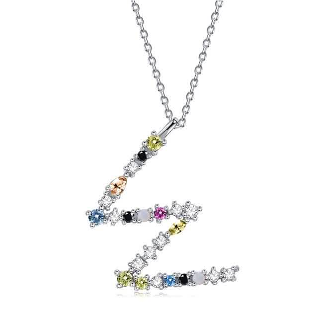 26 Alphabet Halsketten Opal Zirkonia 925 Sterling Silber Halskette