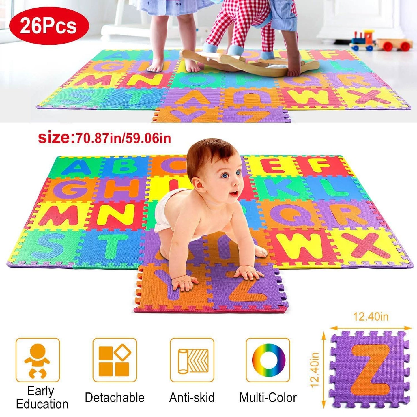 26-teilig: Alphabet-Spielmatte für Kleinkinder und Babys