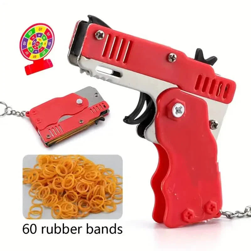 Zusammenklappbarer Metall-Gummiband-Werfer Spielzeug-Schlüsselanhänger