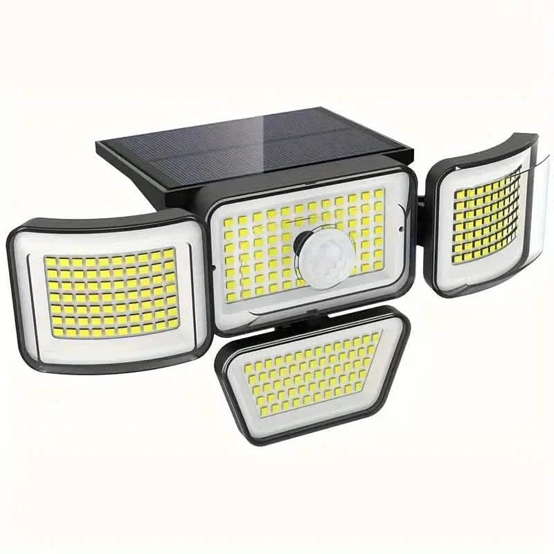 278 LEDs, 3000LM, Bewegungssensor, 6500K, Solarbetrieben, 4 Köpfe Sicherheitsflutlicht, 300° Weitwinkelwandleuchte mit 3 Modi