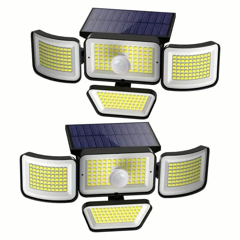 278 LEDs, 3000LM, Bewegungssensor, 6500K, Solarbetrieben, 4 Köpfe Sicherheitsflutlicht, 300° Weitwinkelwandleuchte mit 3 Modi