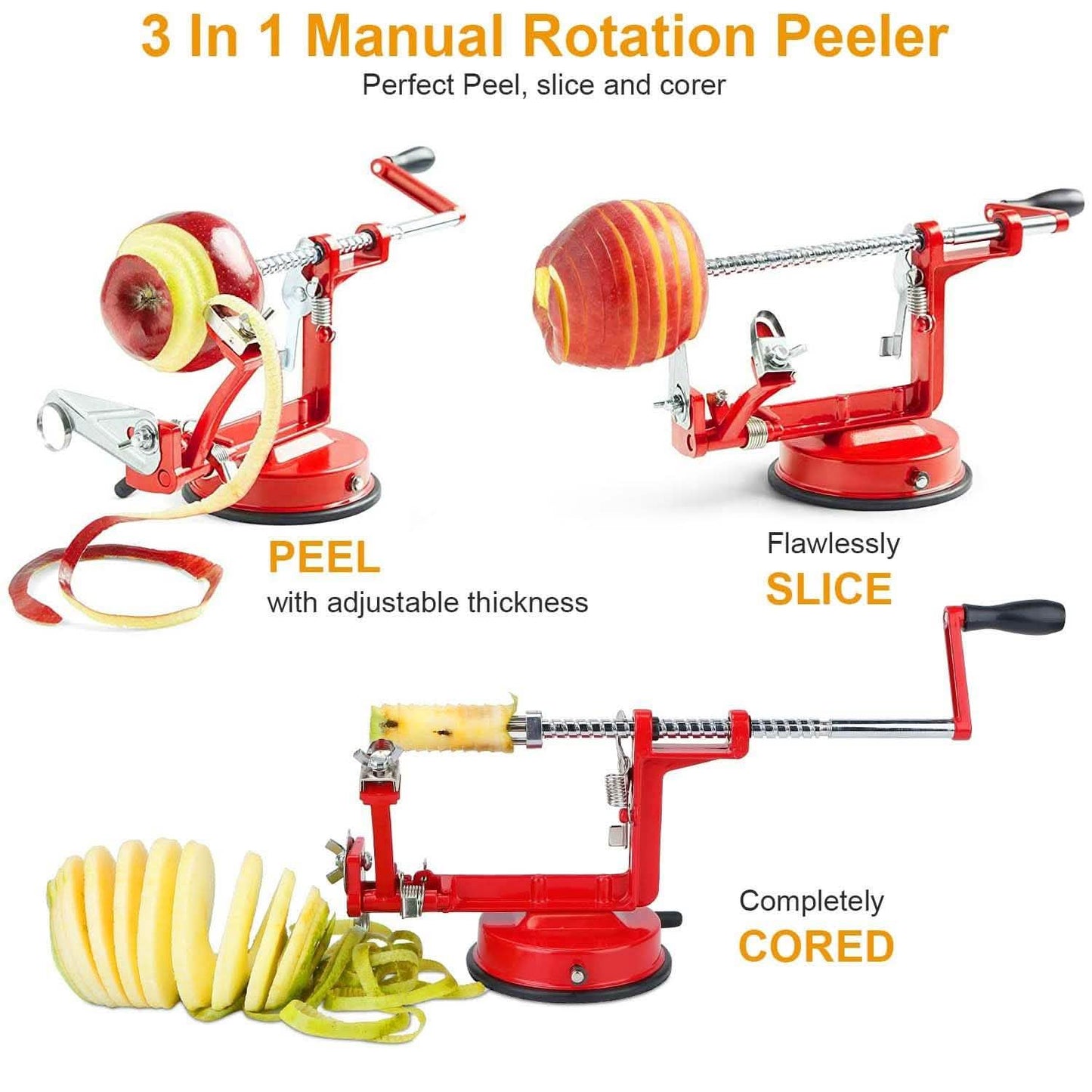 3-in-1 Apfelschäler Manuelle Drehung