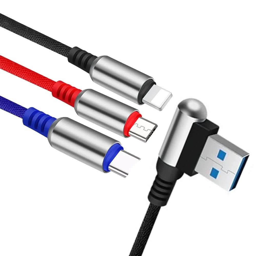 3-in-1 Ladekabel USB auf Micro-USB + Typ C + Lightning Ladekabel Schnellladekabel