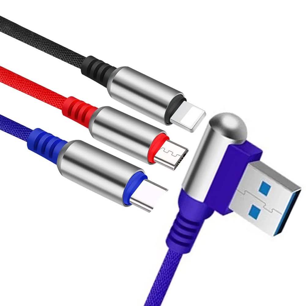 3-in-1 Ladekabel USB auf Micro-USB + Typ C + Lightning Ladekabel Schnellladekabel