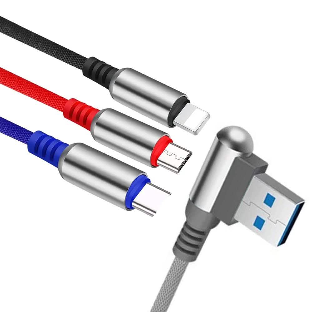 3-in-1 Ladekabel USB auf Micro-USB + Typ C + Lightning Ladekabel Schnellladekabel