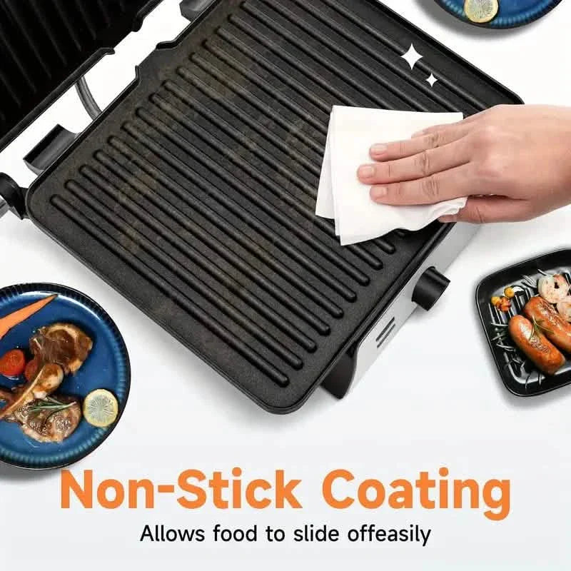 3-in-1 Elektrischer Indoor Antihaft-Grill & Panini-Presse Sandwichmaker mit einstellbarer Temperaturregelung und Fettschale