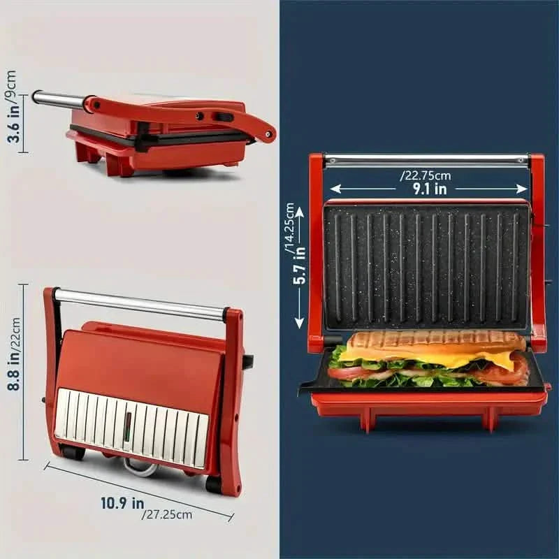 3-in-1 Elektrischer Indoor Antihaft-Grill & Panini-Presse Sandwichmaker mit einstellbarer Temperaturregelung und Fettschale