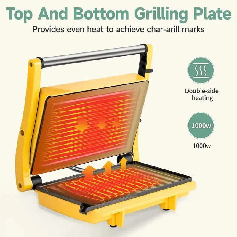 3-in-1 Elektrischer Indoor Antihaft-Grill & Panini-Presse Sandwichmaker mit einstellbarer Temperaturregelung und Fettschale