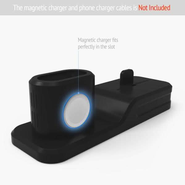 3-in-1 Silikon-Ladestation für Apple Watch, AirPods und iPhone + 2 Lightning-Kabel