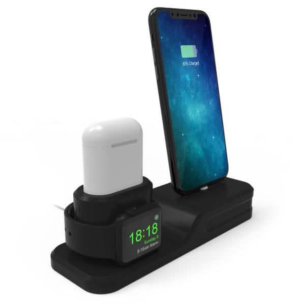 3-in-1 Silikon-Ladestation für Apple Watch, AirPods und iPhone + 2 Lightning-Kabel