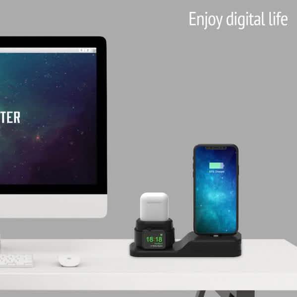 3-in-1 Silikon-Ladestation für Apple Watch, AirPods und iPhone + 2 Lightning-Kabel