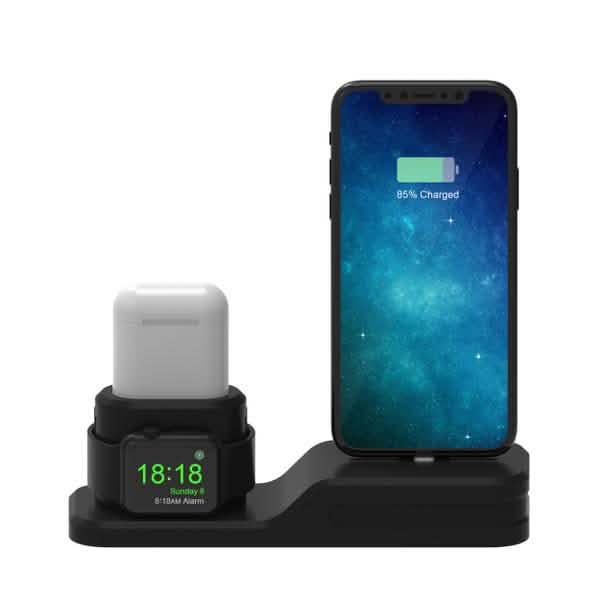 3-in-1 Silikon-Ladestation für Apple Watch, AirPods und iPhone + 2 Lightning-Kabel