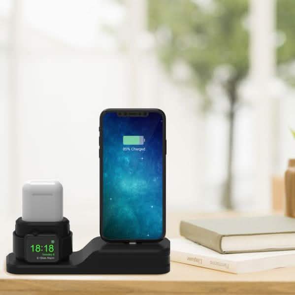 3-in-1 Silikon-Ladestation für Apple Watch, AirPods und iPhone + 2 Lightning-Kabel